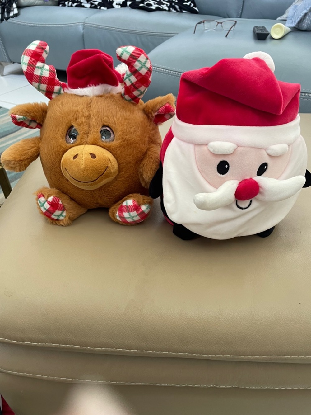 Holiday Plush Santa and Reindeer Set - Red, Brown, White approximately 9 inches